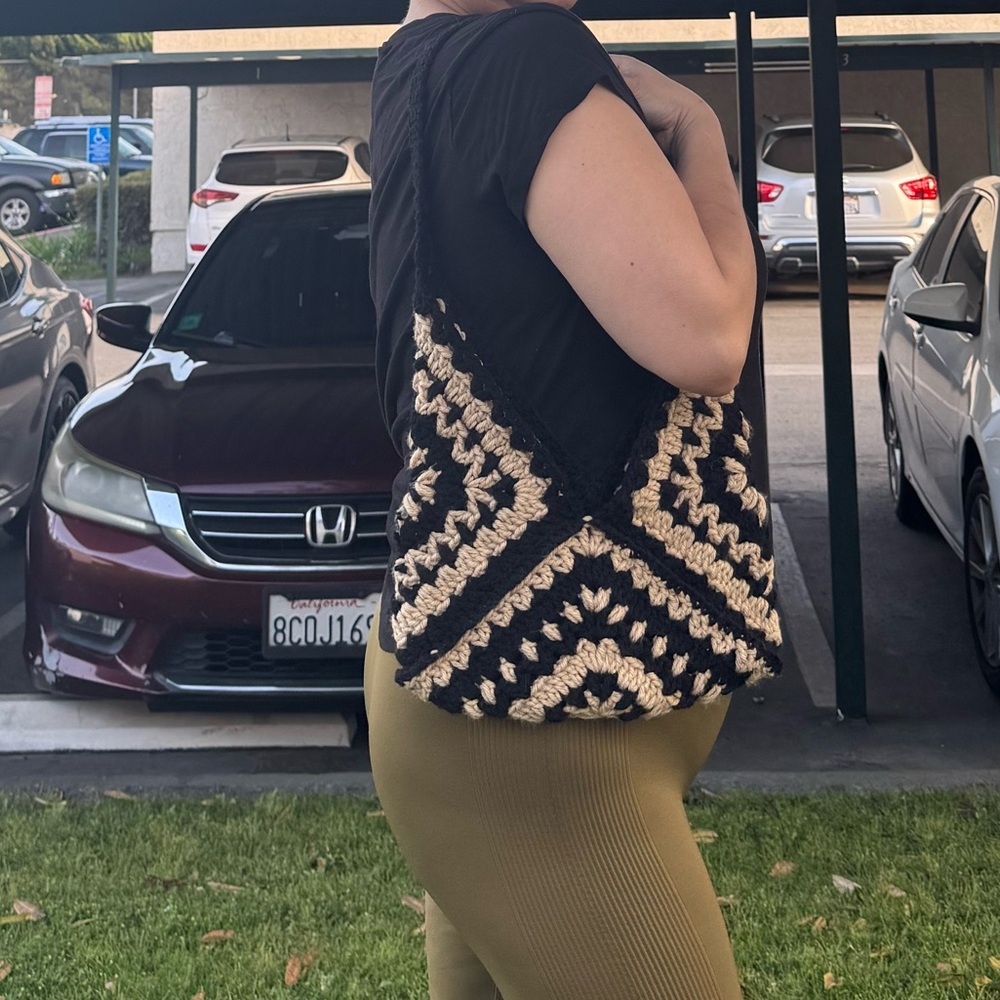 Black and Beige Chevron Tote Bag